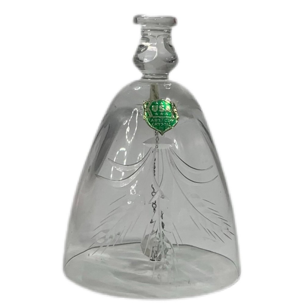 Vintage Kusak Cut Crystal Wheat Etched Panel Optic 3.75" Bell Original Sticker